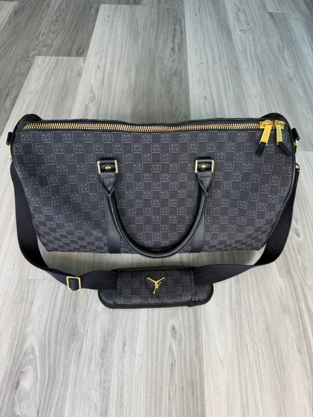 Jordan Black Monogram Duffel with Gold Accents